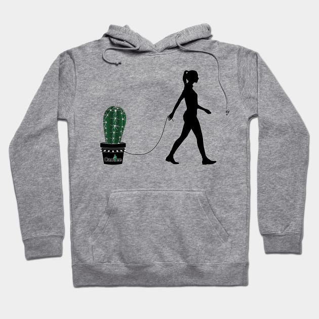 "Here Boy!" a woman taking a cactus for a walk Hoodie by Cactee